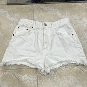 Zara White Frayed Hem Jean Shorts
